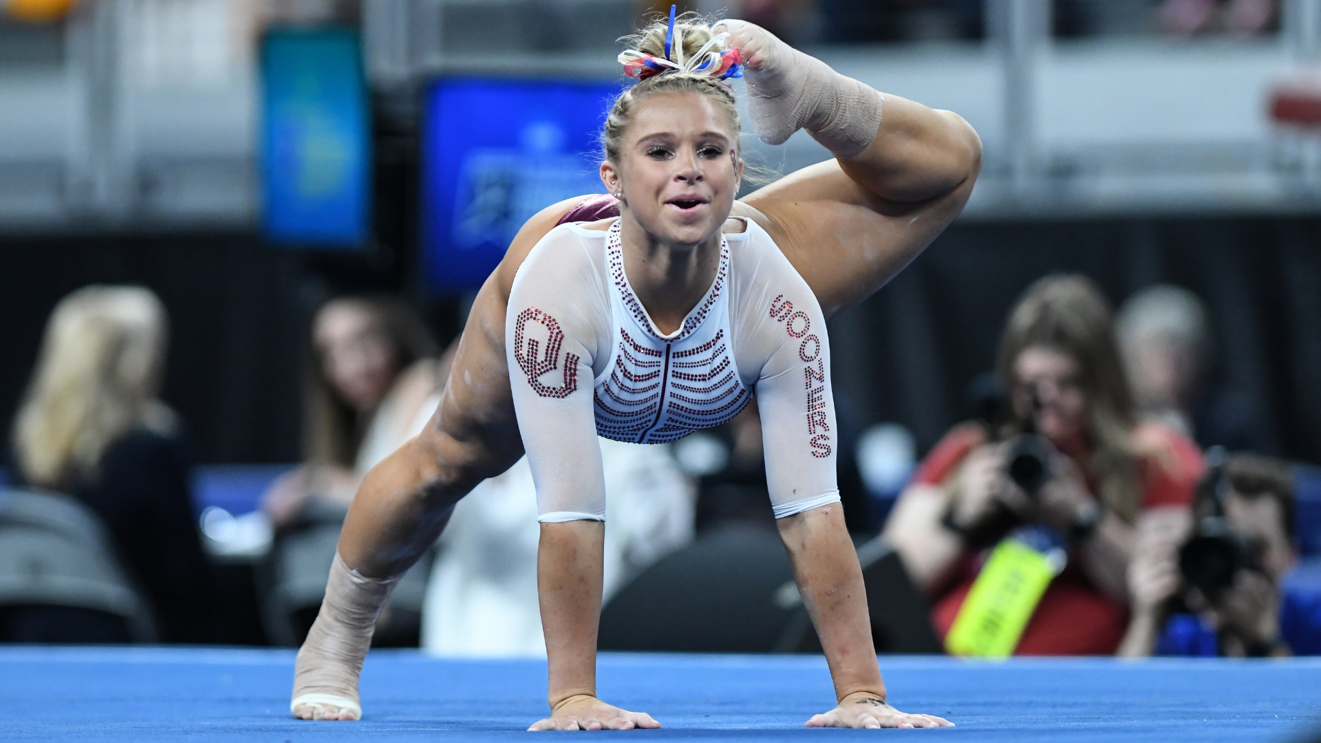 Oklahoma's Ragan Smith competes on floor during the semifinals of the 2022 NCAA Women's Gymnastics Championships.