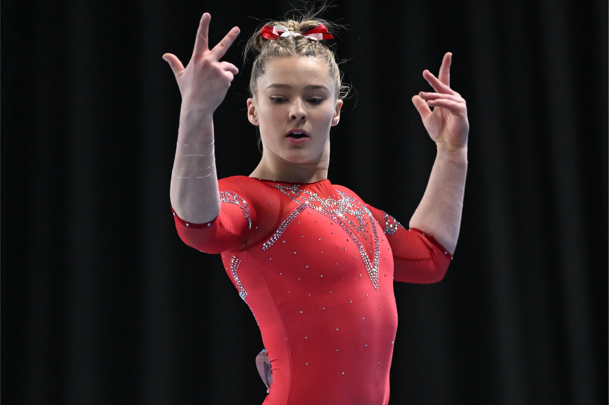 Twin City Twisters' Lexi Zeiss competes on beam during the senior women's competition at the 2023 Winter Cup in Louisville, Kentucky, on Feb. 25.