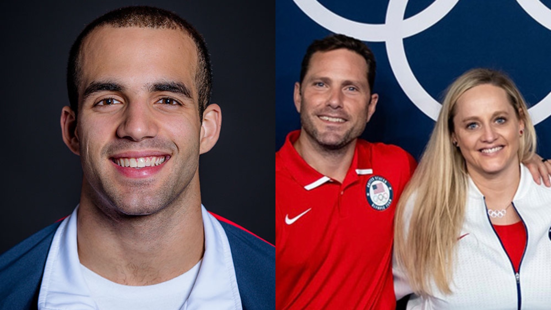 Danell Leyva (left) and Cecile and Laurent Landi (right) headline the USA Gymnastics 2023 Hall of Fame class.