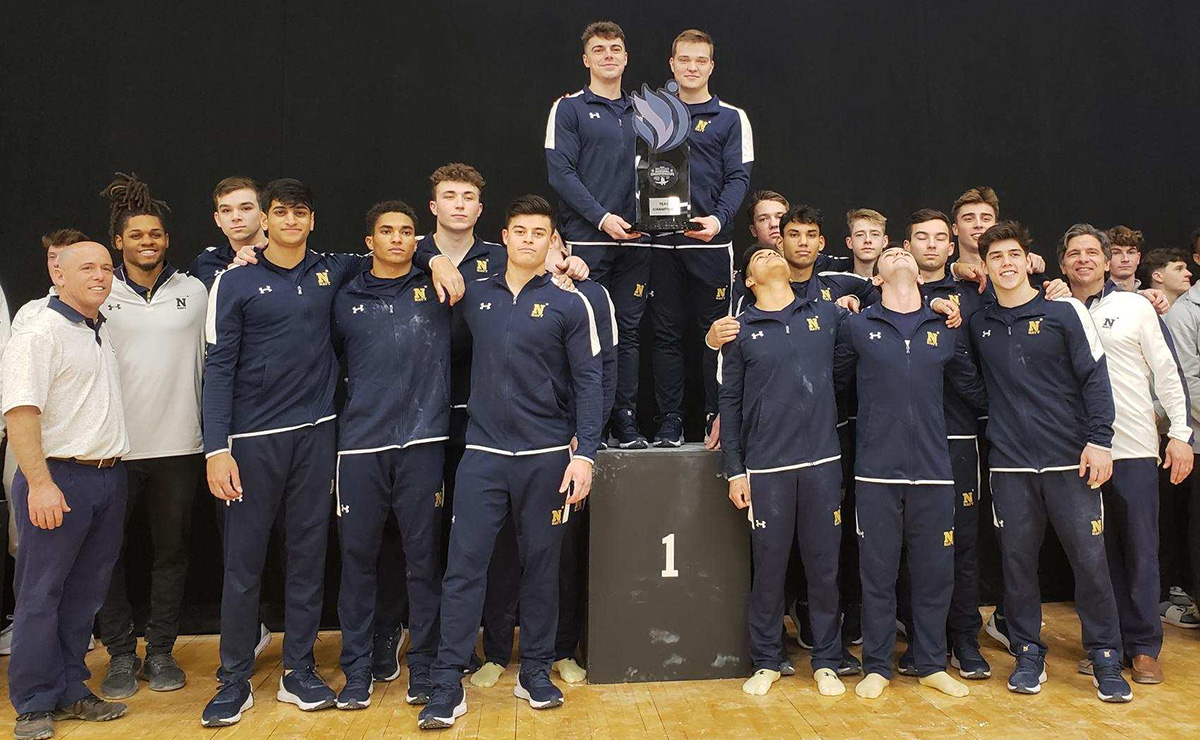 The Navy men's gymnastics team after winning the 2023 USAG Championships for men's gymnastics.