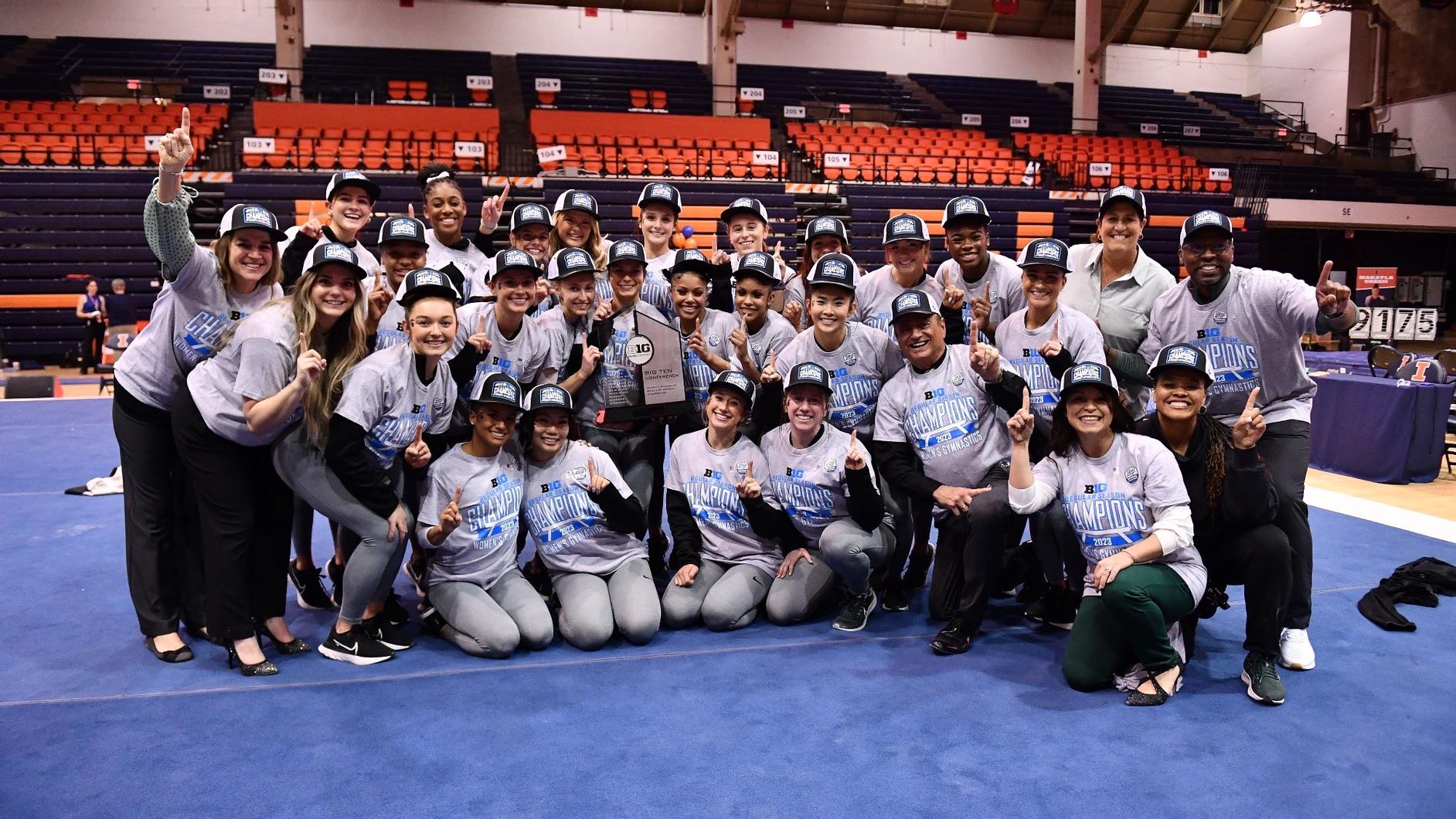 The Michigan State gymnastics team after being named Big Ten regular season co-champions with Michigan.