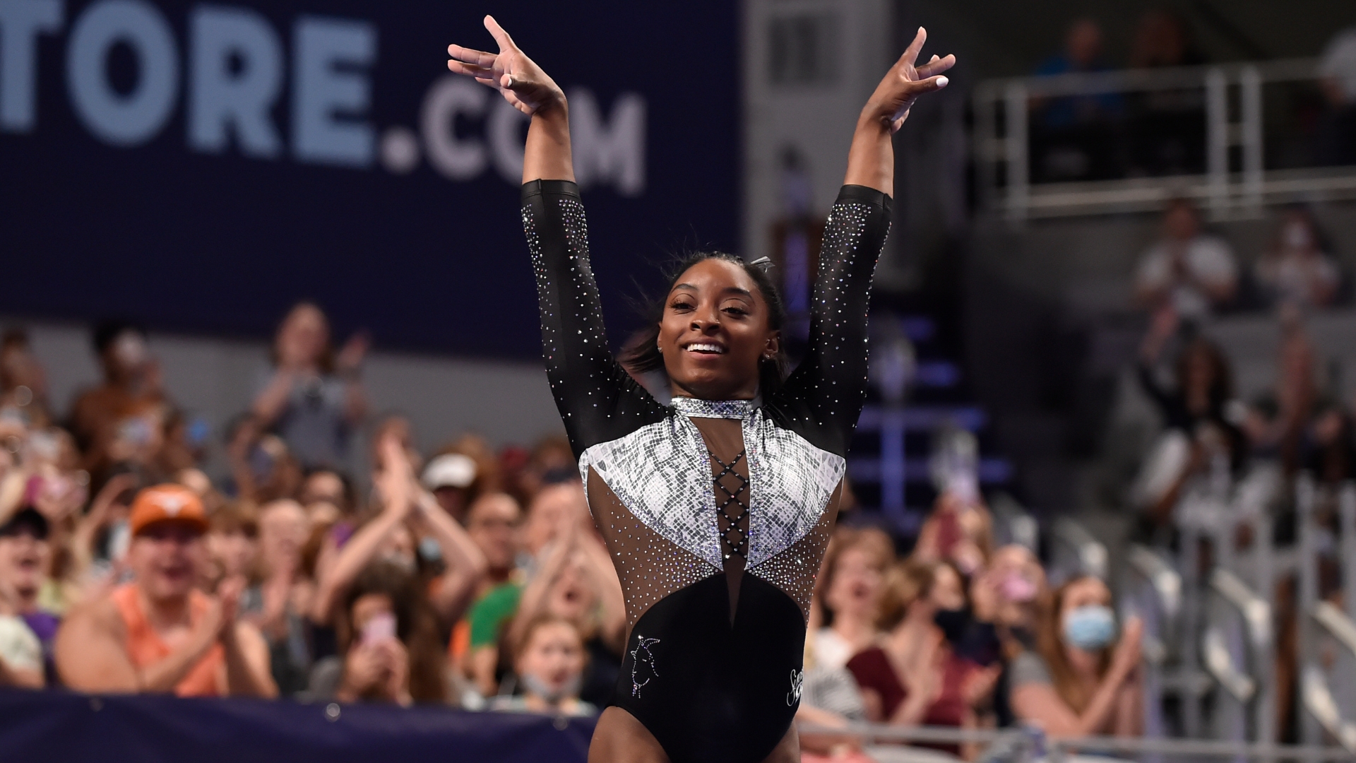 Simone Biles salutes during the 2021 U.S. Gymnastics Championships.
