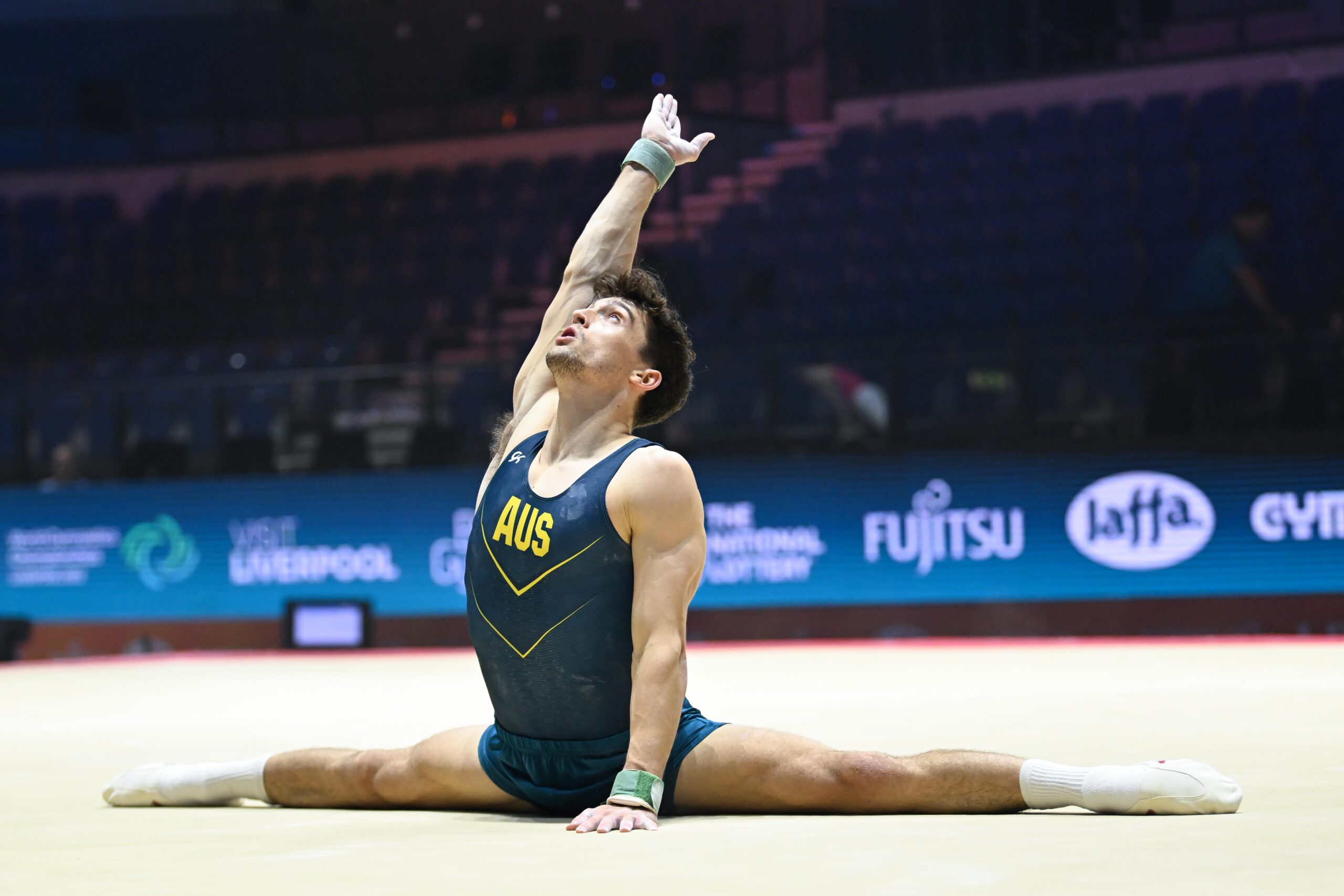 Heath Thorpe trains on floor during podium training at the 2022 World Gymnastics Championships.