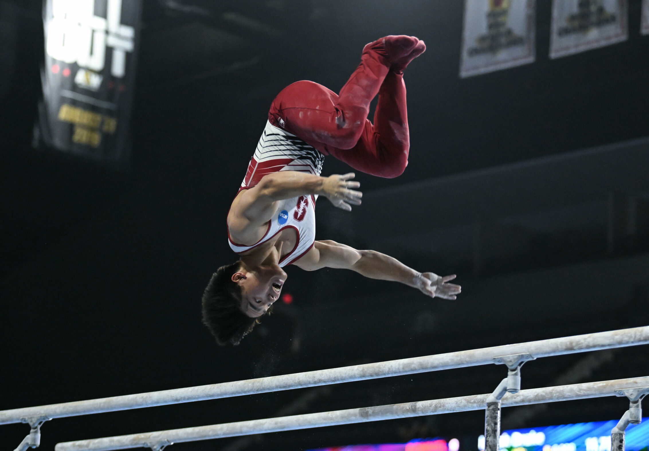 Asher Hong on the parallel bars at the 2023 Core Hydration Classic.
