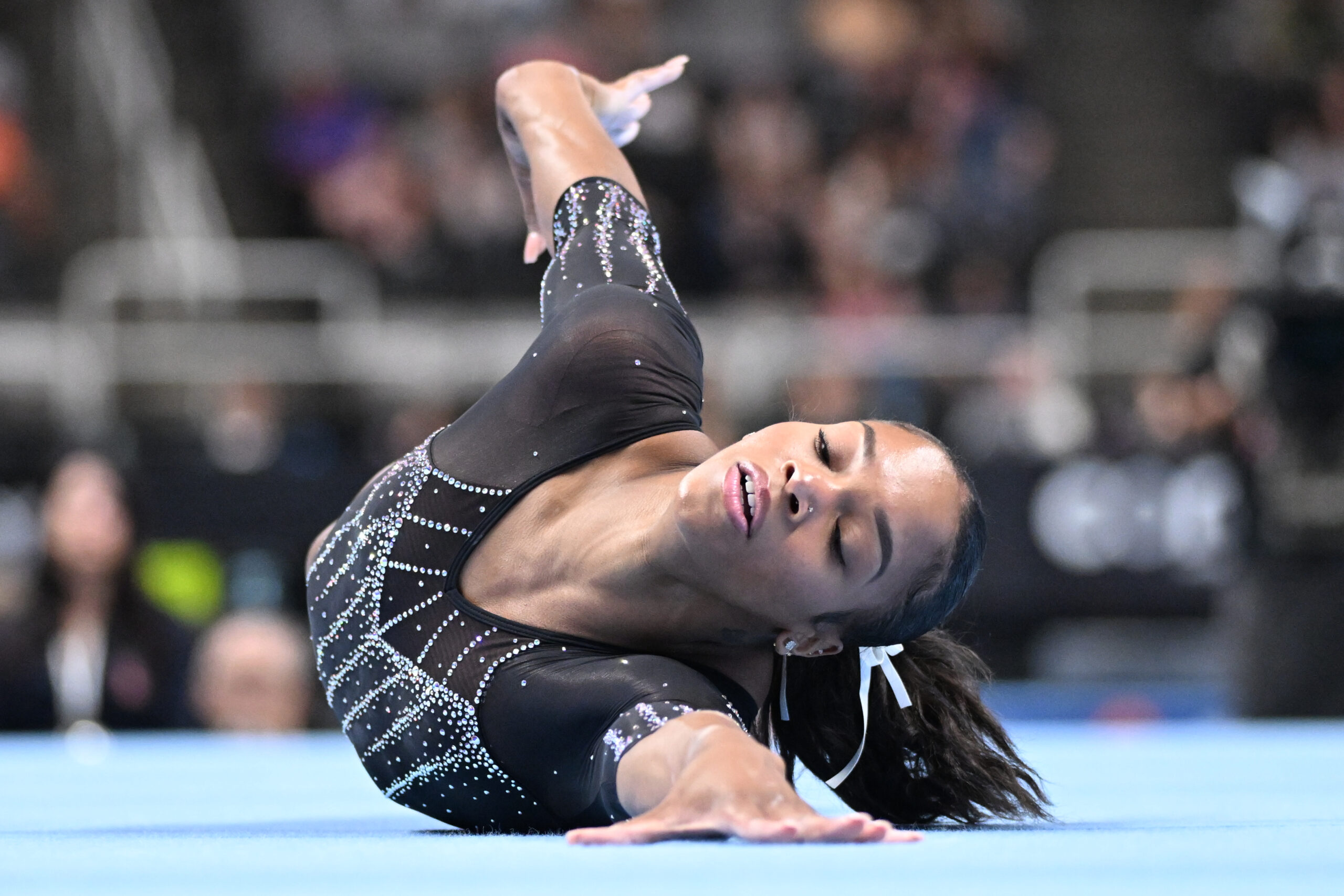 Shilese Jones competes on floor during Day 2 of the 2023 Xfinity U.S. Gymnastics Championships.