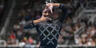Simone Biles competes on floor on Day 2 of the 2023 Xfinity U.S. Gymnastics Championships.