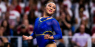 UCLA's Emma Malabuyo competes on floor during the 2023 NCAA Women's Gymnastics Championships - Semifinal 2.
