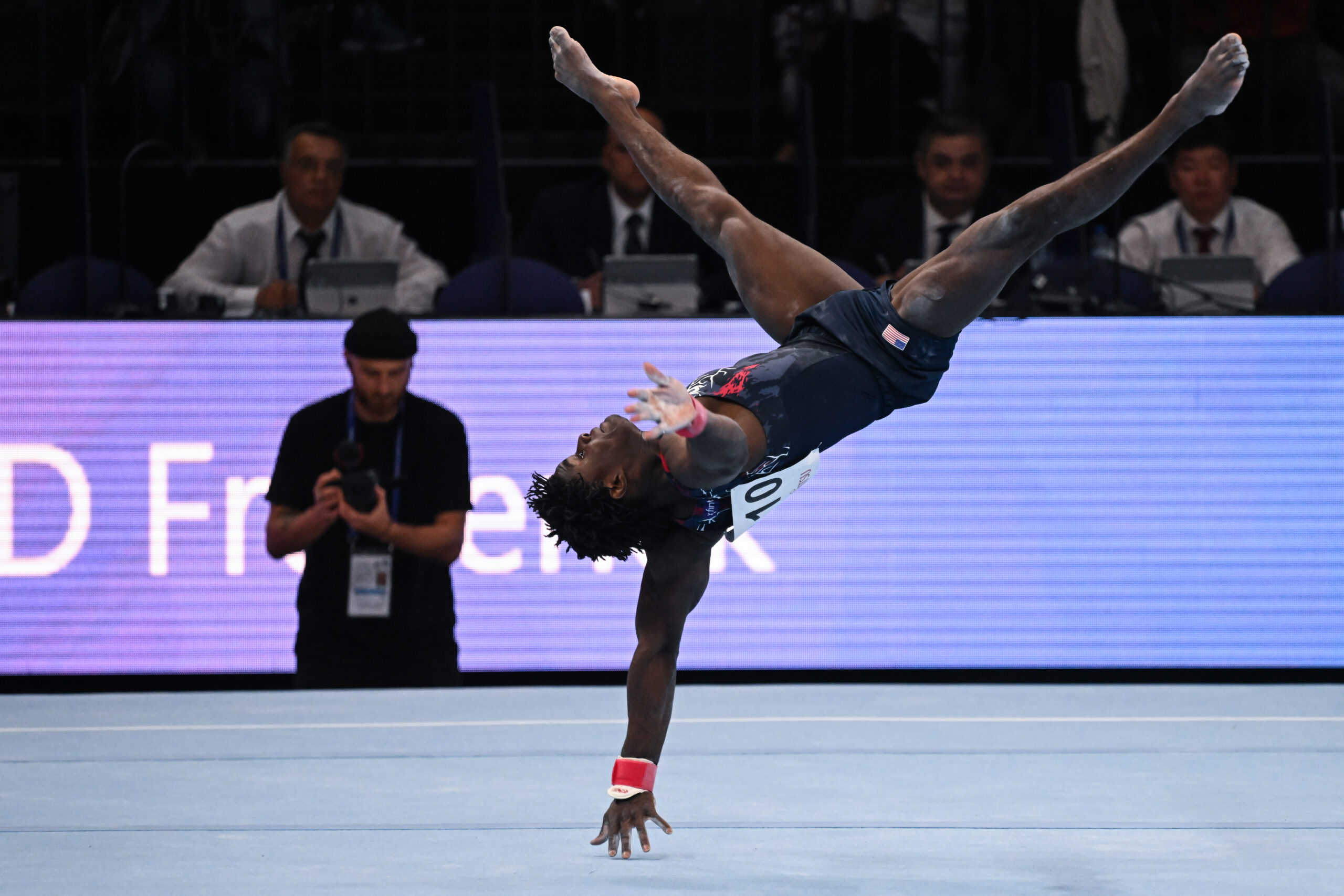 Fred Richard competes on floor during qualifying at the 2023 World Artistic Gymnastics Championships.