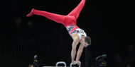 Max Whitlock (GBR) competes on pommel horse during men's qualifying at the 2023 World Artistic Gymnastics Championships.