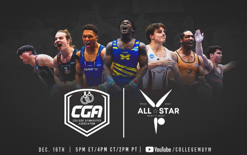 The 2023 CGA All-Stars meet streams on Saturday, December 16 at 5 p.m. ET on the College Gymnastics Association's YouTube.