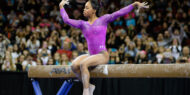 Gabby Douglas on beam at the 2016 American Cup.