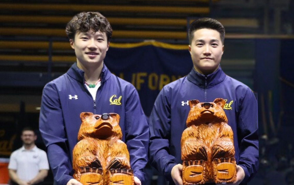 Cal men’s gymnastics Darren Wong (left) and Miles Lee (right)