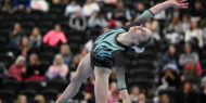 WOGA's Claire Pease on floor at the 2024 Winter Cup.
