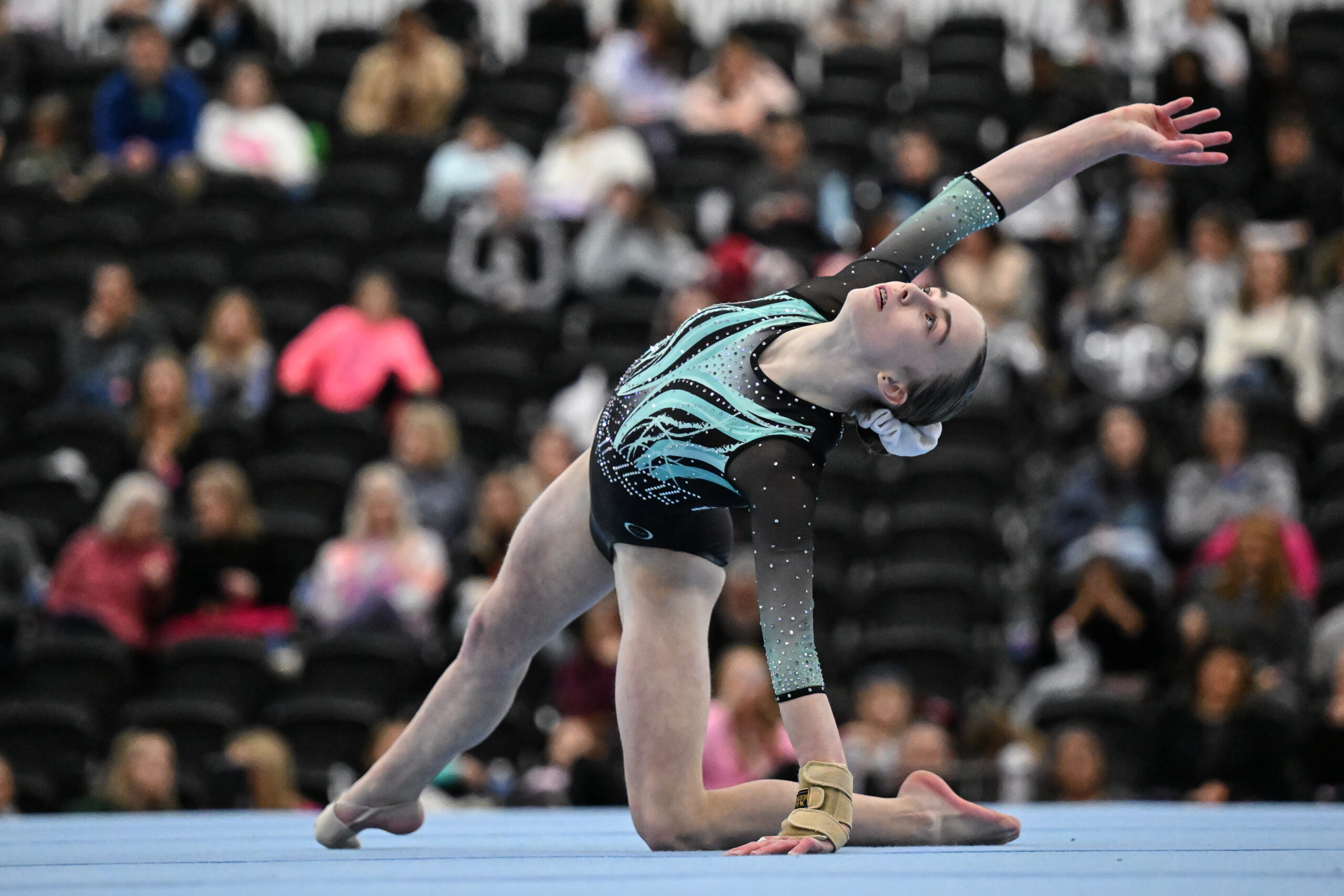 WOGA's Claire Pease on floor at the 2024 Winter Cup.