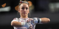 Oklahoma's Audrey Davis at the 2022 NCAA Women's Gymnastics Championships.