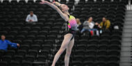 WOGA's Claire Pease during podium training at the 2024 Winter Cup.