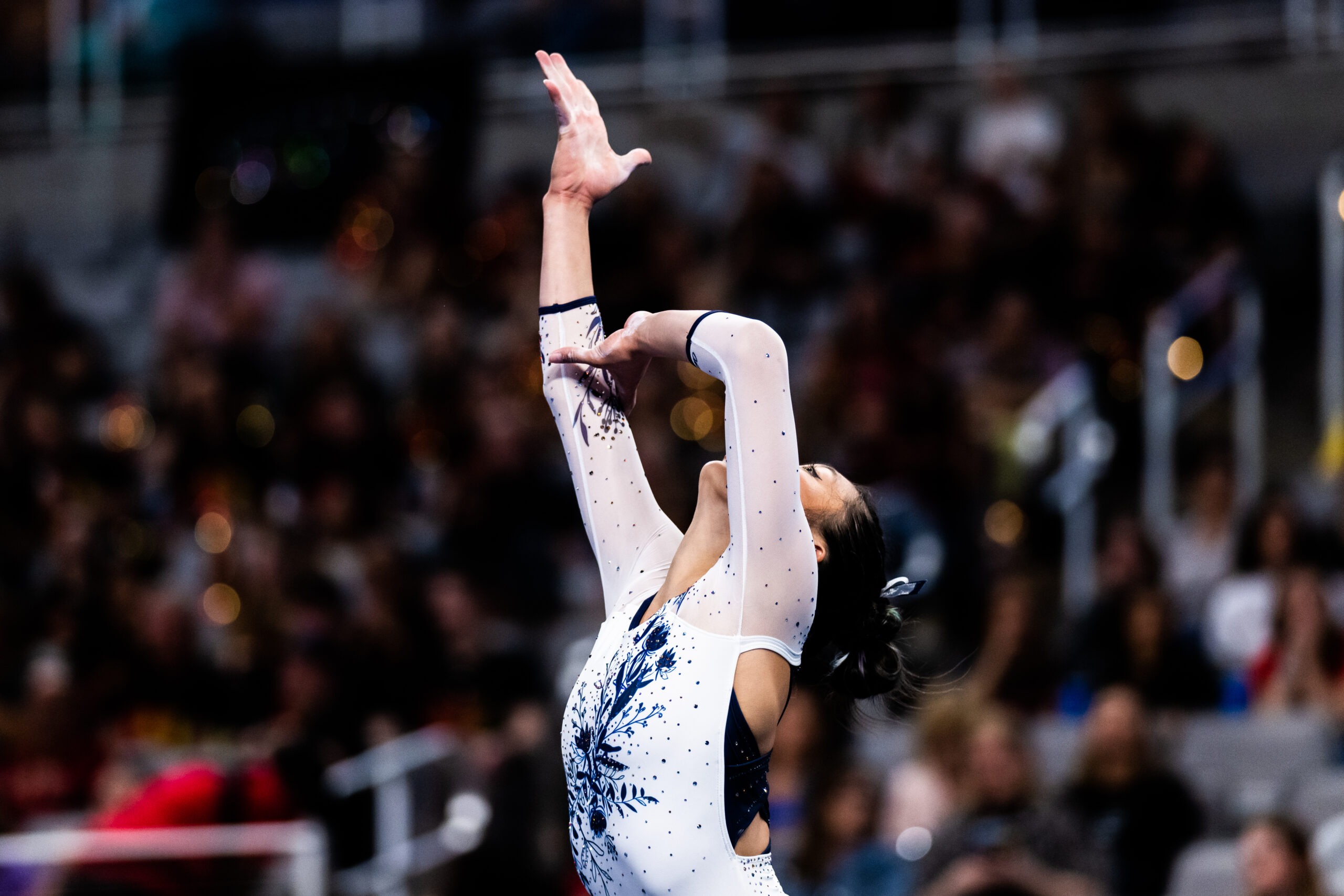 Cal's Gabby Perea on floor at the 2023 NCAA Women's Gymnastics Championships.