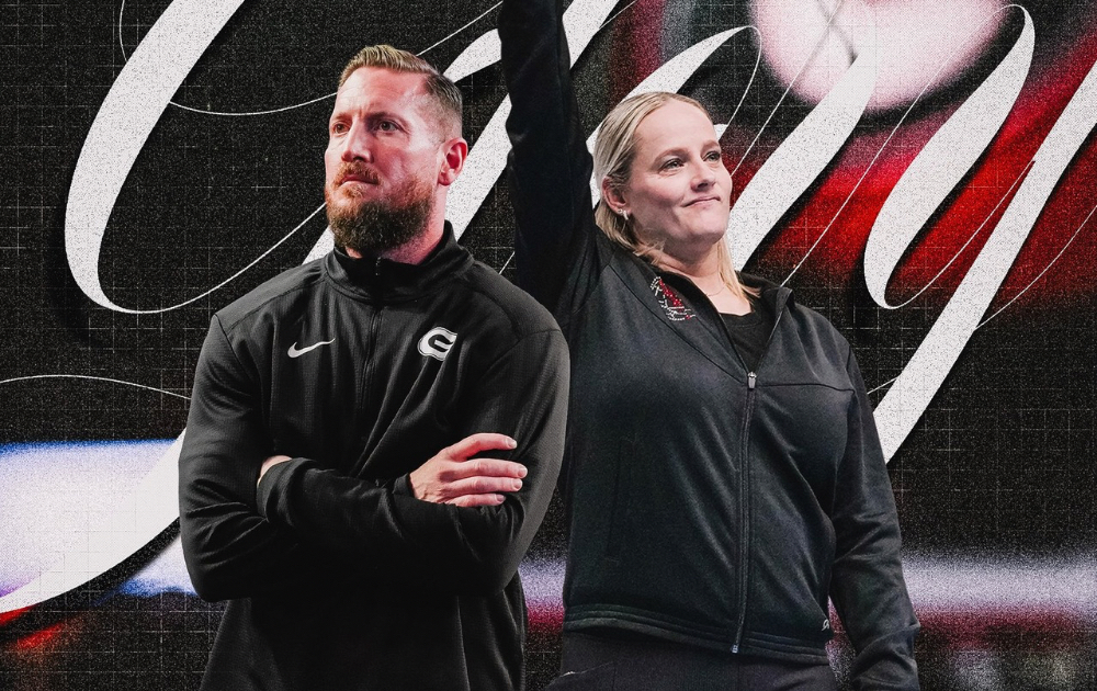 Ryan Roberts (left) and Cecile Canqueteau-Landi (right) will lead the Georgia GymDogs as co-head coaches.