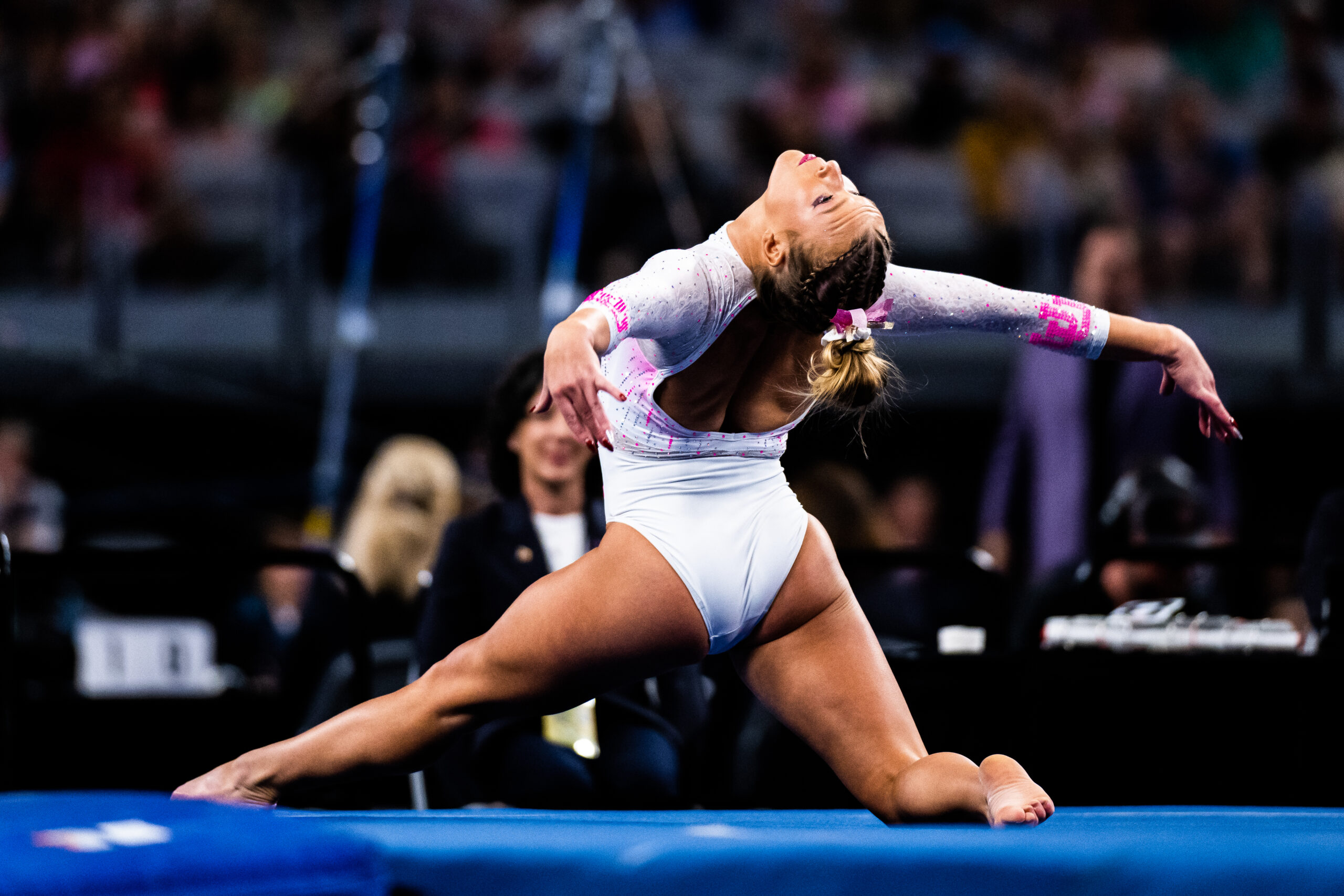 Utah's Abby Paulson on floor at the 2023 NCAA Women's Gymnastics Championships.
