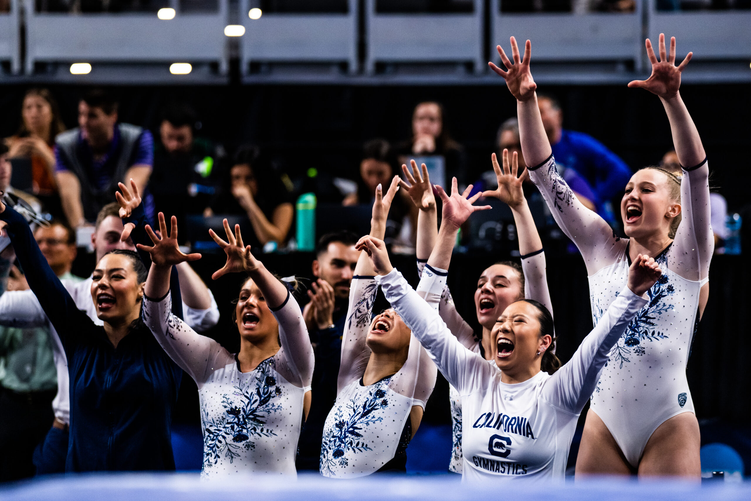The California women's gymnastics team at the 2023 NCAA Women's Gymnastics Championships.