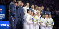 The U.S. Olympic gymnastics team for Paris 2024, including athletes in artistic, rhythmic, and trampoline gymnastics.