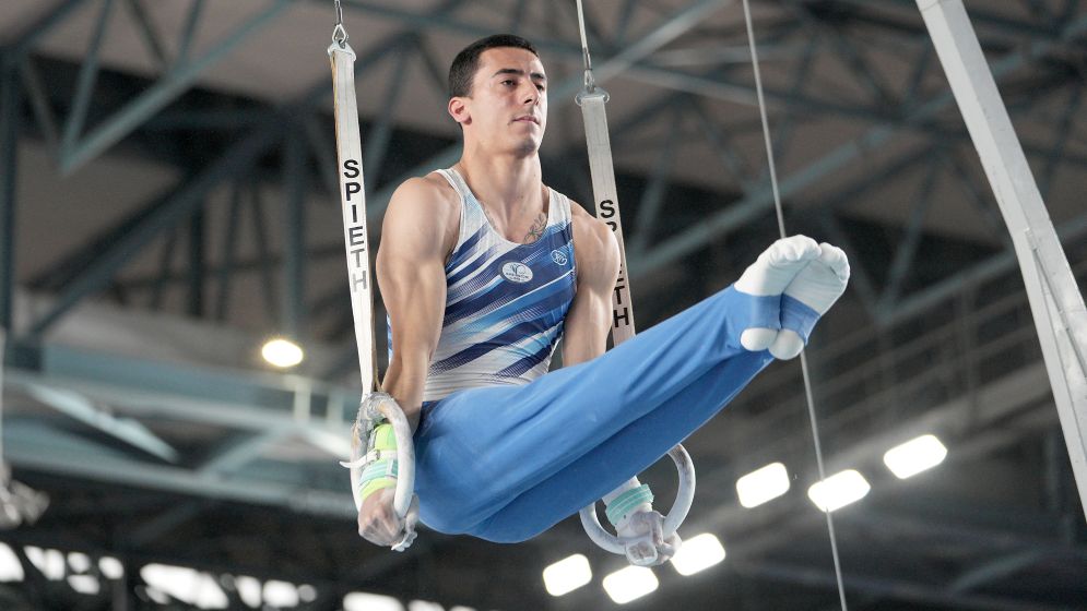 Lorenzo Bonicelli on rings via the Italian Gymnastics Federation.