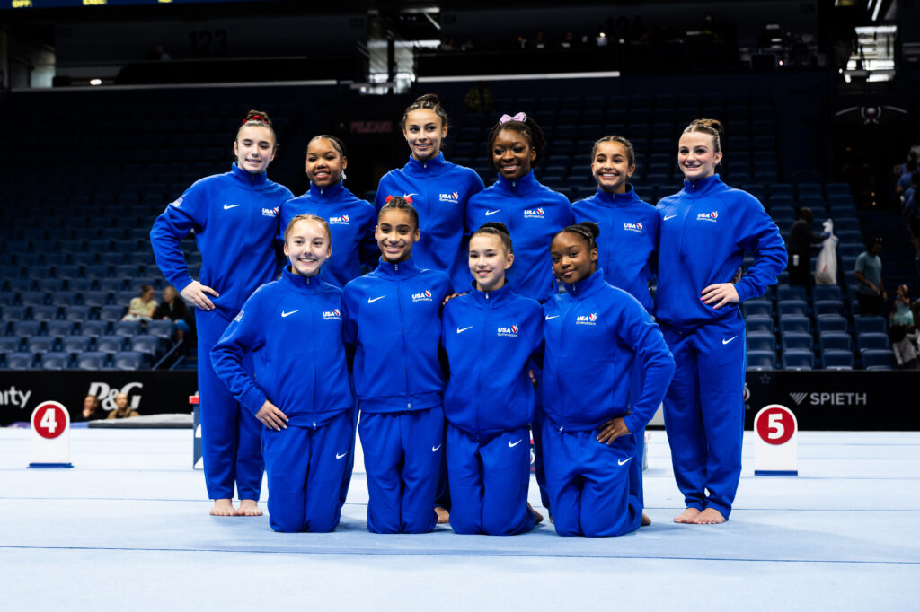 The junior women's national team at the 2025 Xfinity U.S. Gymnastics Championships.