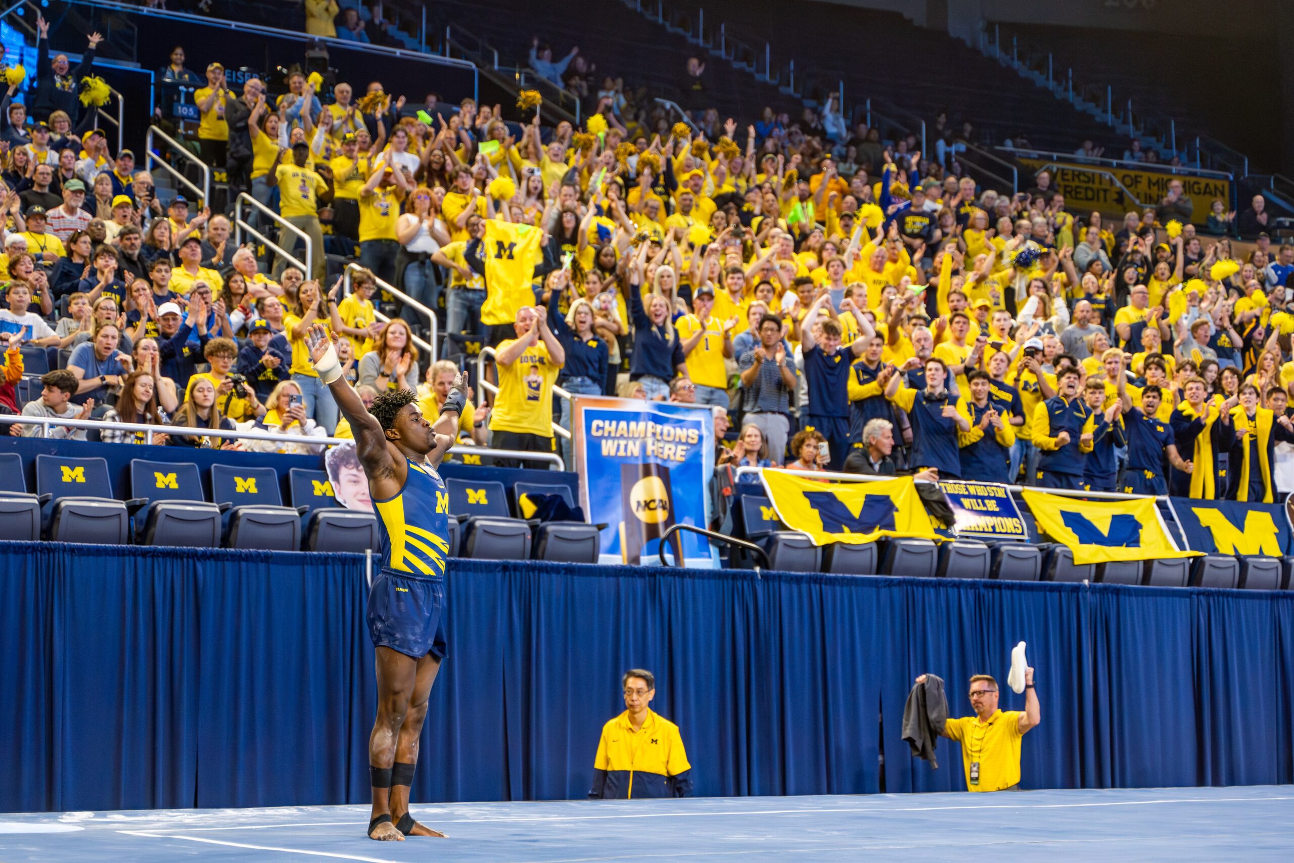 Fred Richard competes on floor at the 2025 NCAA Men's Gymnastics Championships.