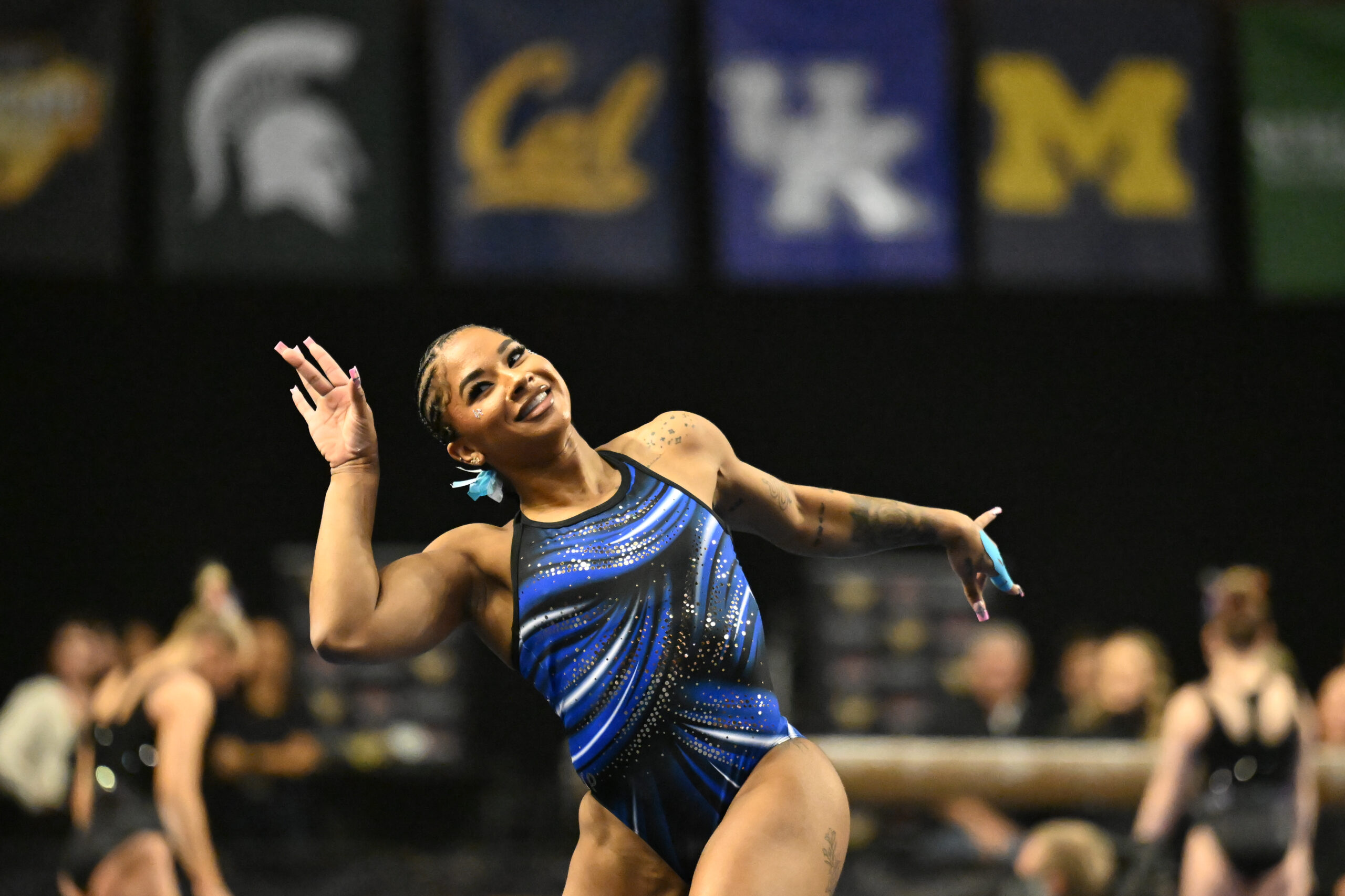 Jordan Chiles trains on floor at the 2026 Sprouts Farmers Market Collegiate Quad.