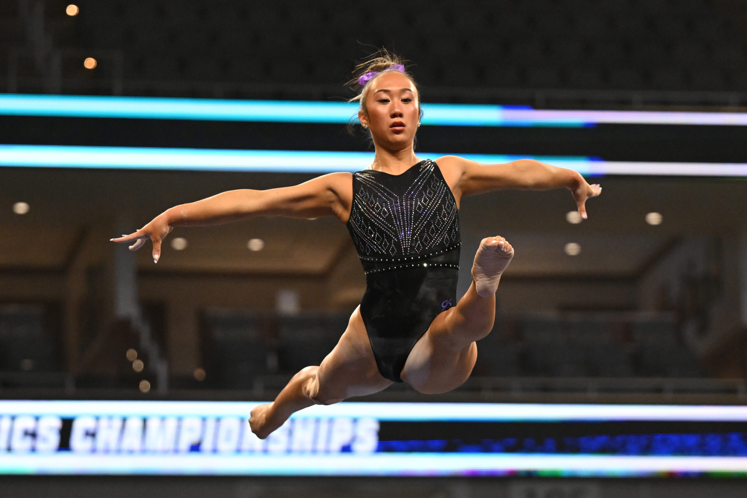 LSU's Kailin Chio trains on beam at the 2026 NCAA Women's Gymnastics Championships.